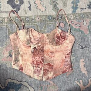 Pink and Cream Patterned Corset Top